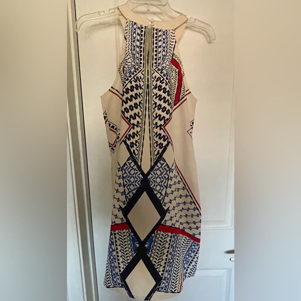New Venus Sleeveless Halter Neck Mini Dress Geometric Pattern Sheath Dress cream - Picture 5 of 9